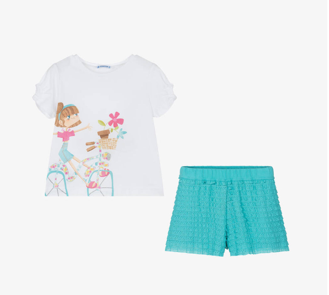 Mayoral Girls Turquoise & White Shorts Set