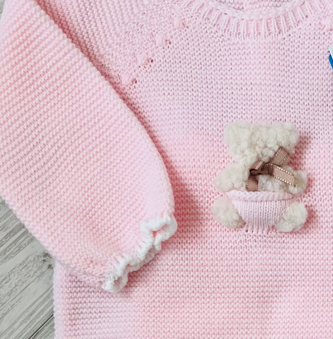 Mac Ilusion Pink Teddy Motif 3 Piece Knit Baby Outfit