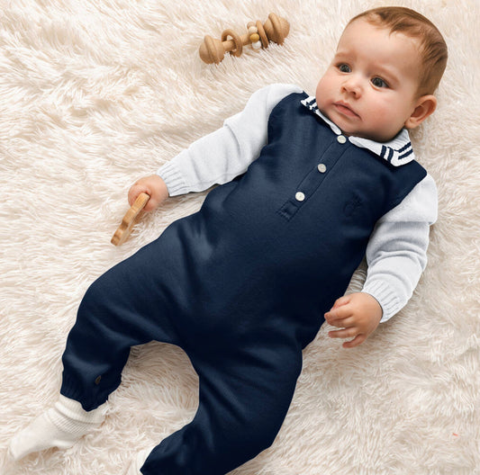 Caramelo Kids Baby Boy Blue Knited Romper