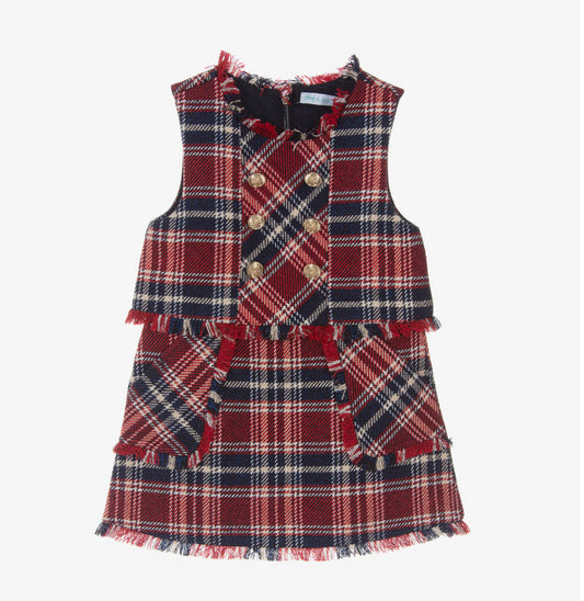 Abel & Lula Girls Red & Navy Tartan Dress Set