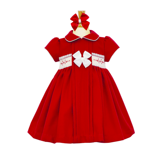 Pretty Originals Girls Red & White Smocked Dress Set