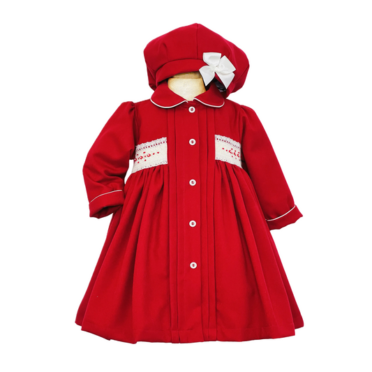 Pretty Originals Girls Red Smocked Coat & Hat