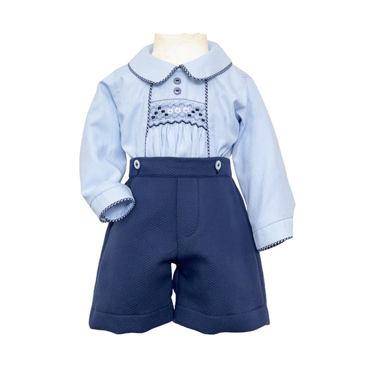 Pretty Originals Boys Blue Smocked Outfit