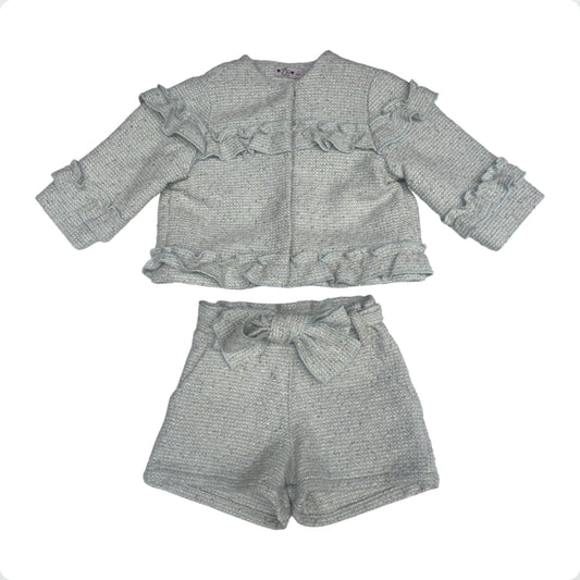 Phi Clothing Girls Turquoise Gold Jacket and Shorts set