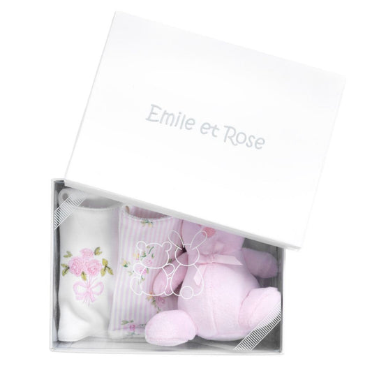 Emile et Rose Pink Bibs and Bunny Baby Gift set