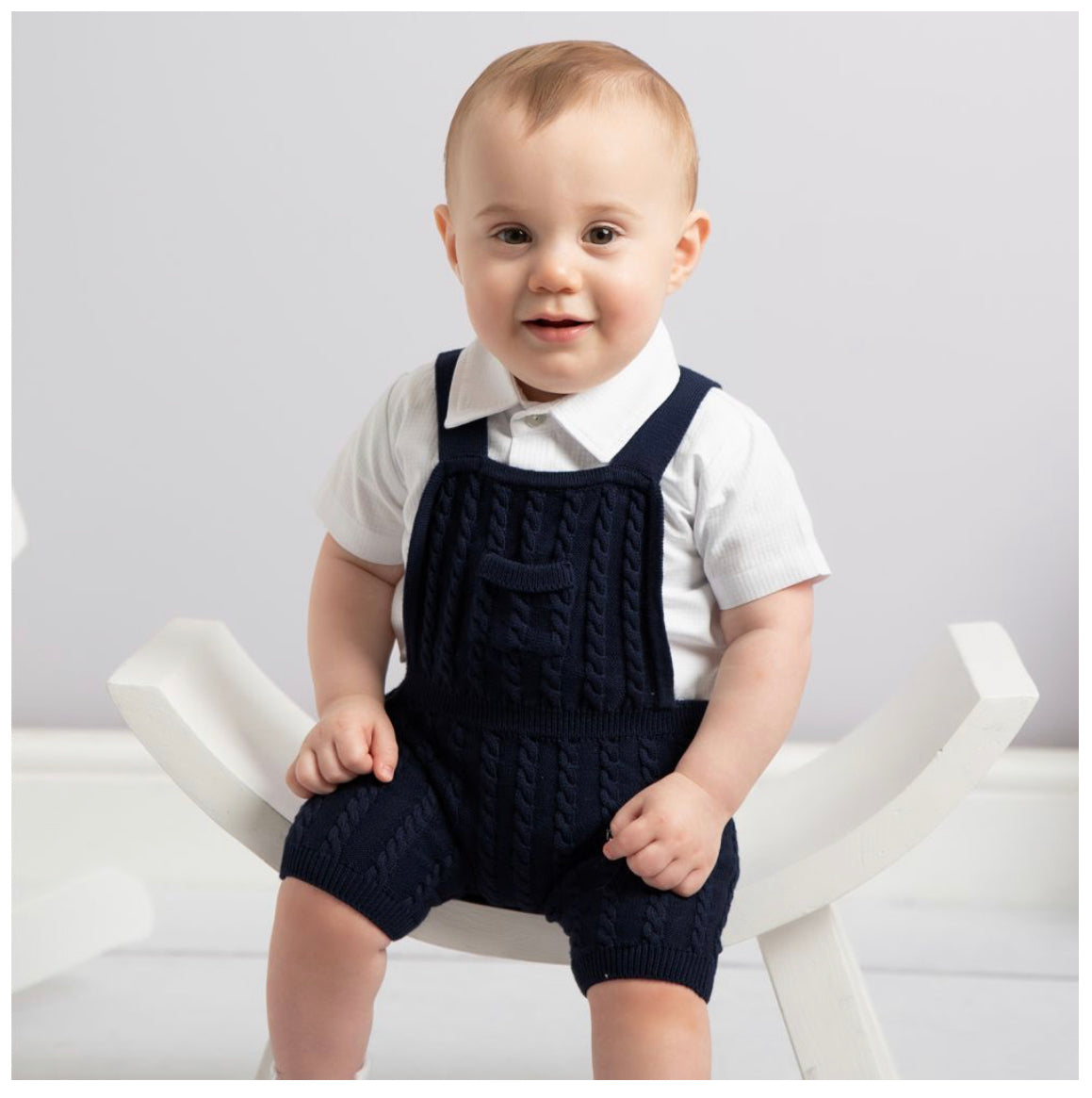 Caramelo Kids Baby Boy Navy Knit Dungaree Set