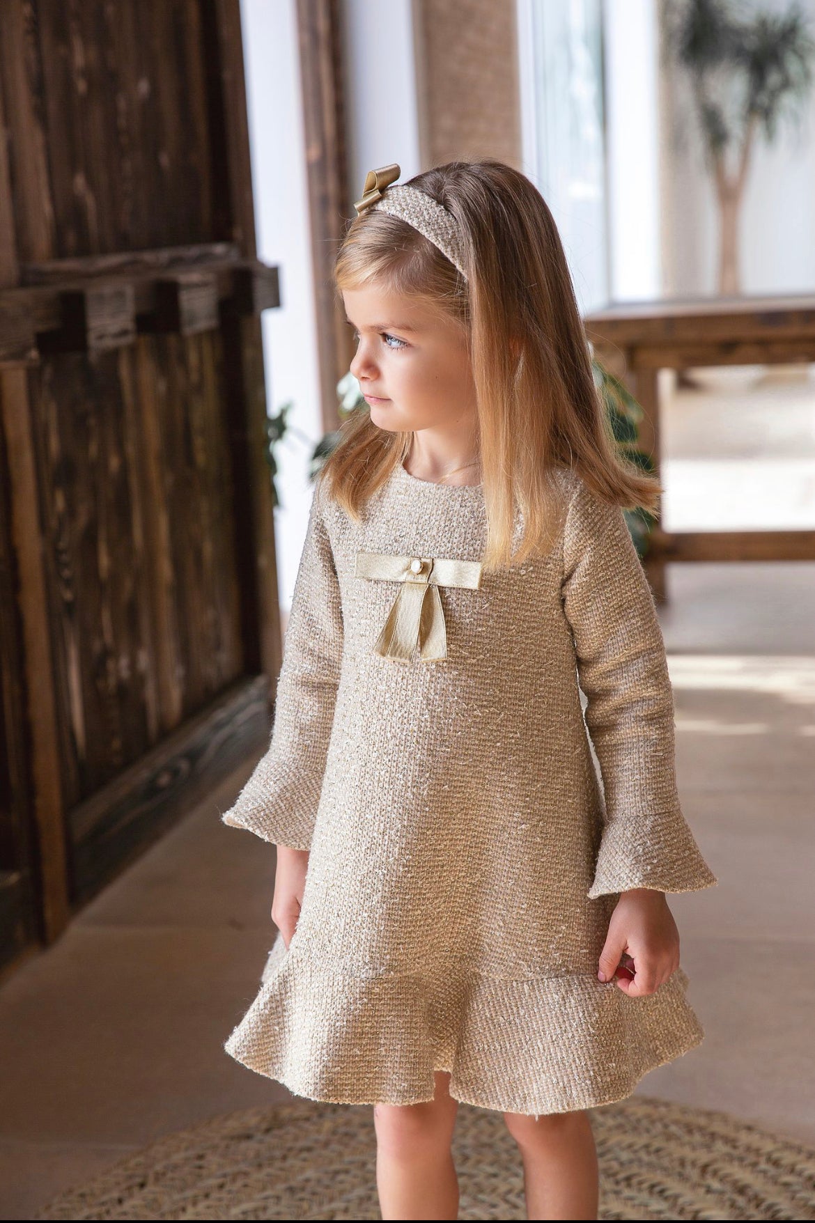 Rochy Monaco Girls Gold Tweed Dress