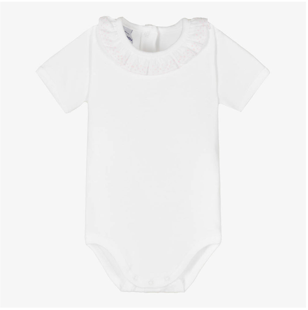 Babidu Baby Baby Girl White Cotton Pink Frill Bodysuit