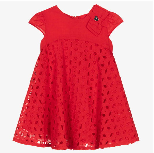 Mayoral Girls Red Broderie Anglaise Dress